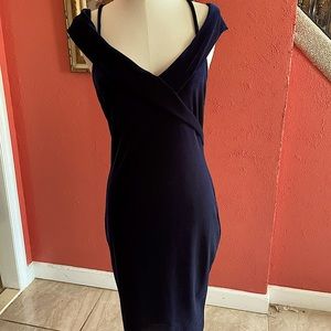 Navy blue velvet cocktail dress.